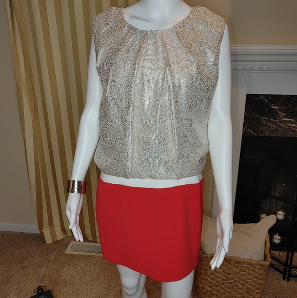 MAJE LAURELINE METALLIC COLORBLOCK DRESS 38/M - Picture 9 of 13